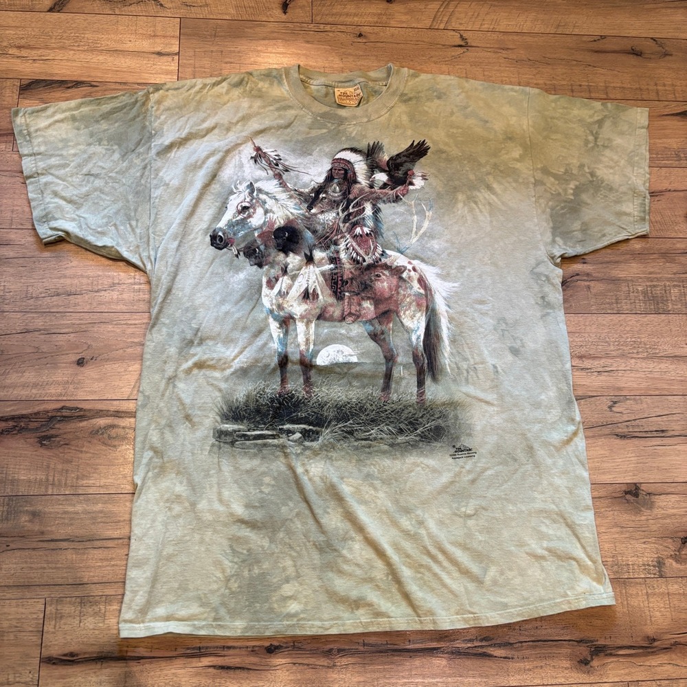 The Mountain Native American Warrior on Horse Graphic T-Shirt 2005 Size XXXL